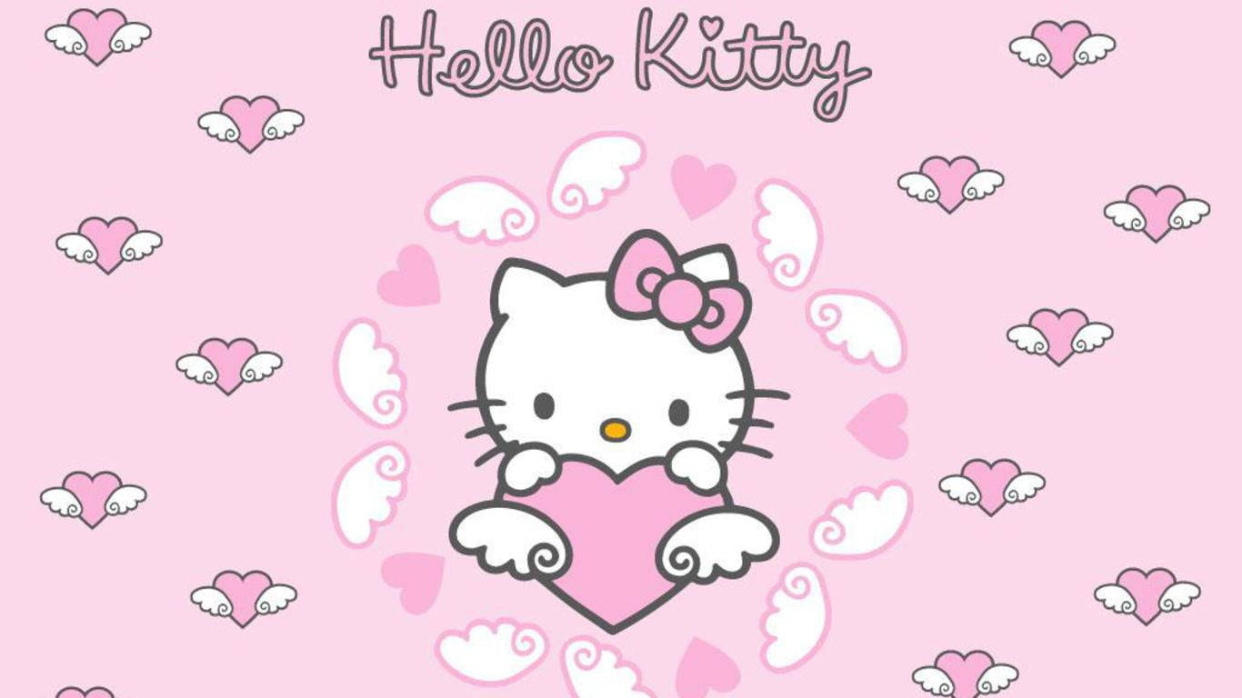 Vaaleanpunainen Hello Kitty Sydän Siivillä Taustakuvat
