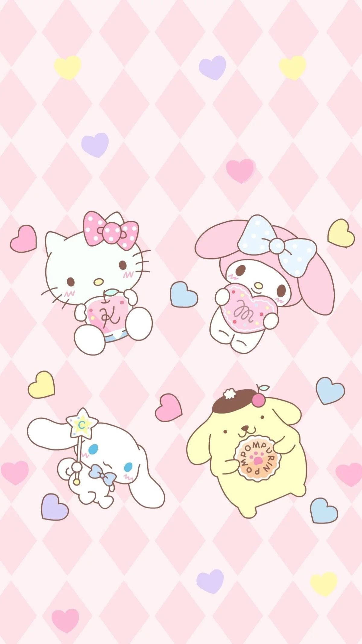 Vaaleanpunainen Hello Kitty timanttikuviolla Taustakuvat