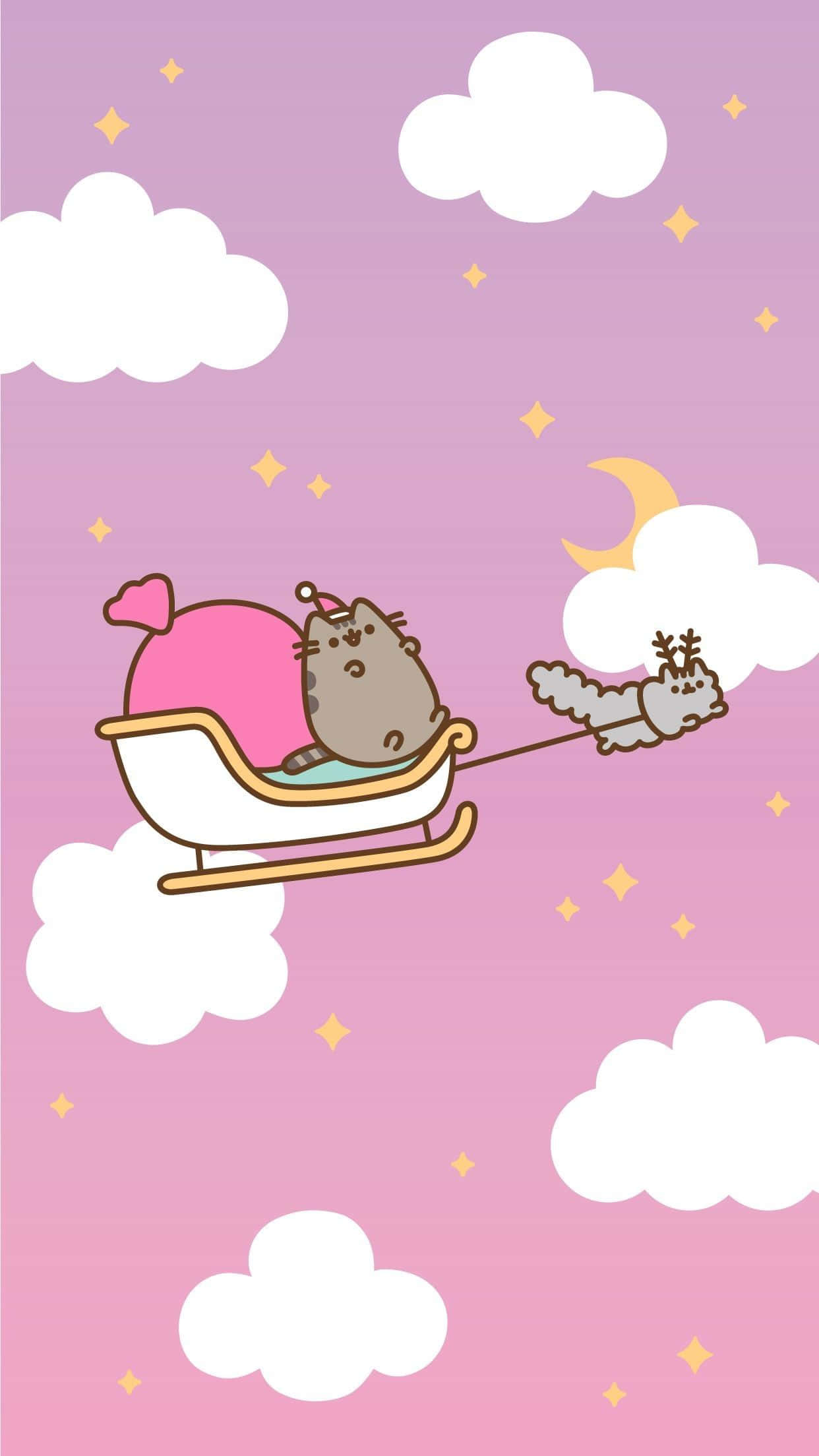 Vaaleanpunainen Joulu Pusheen-kissa Reki Taustakuvat