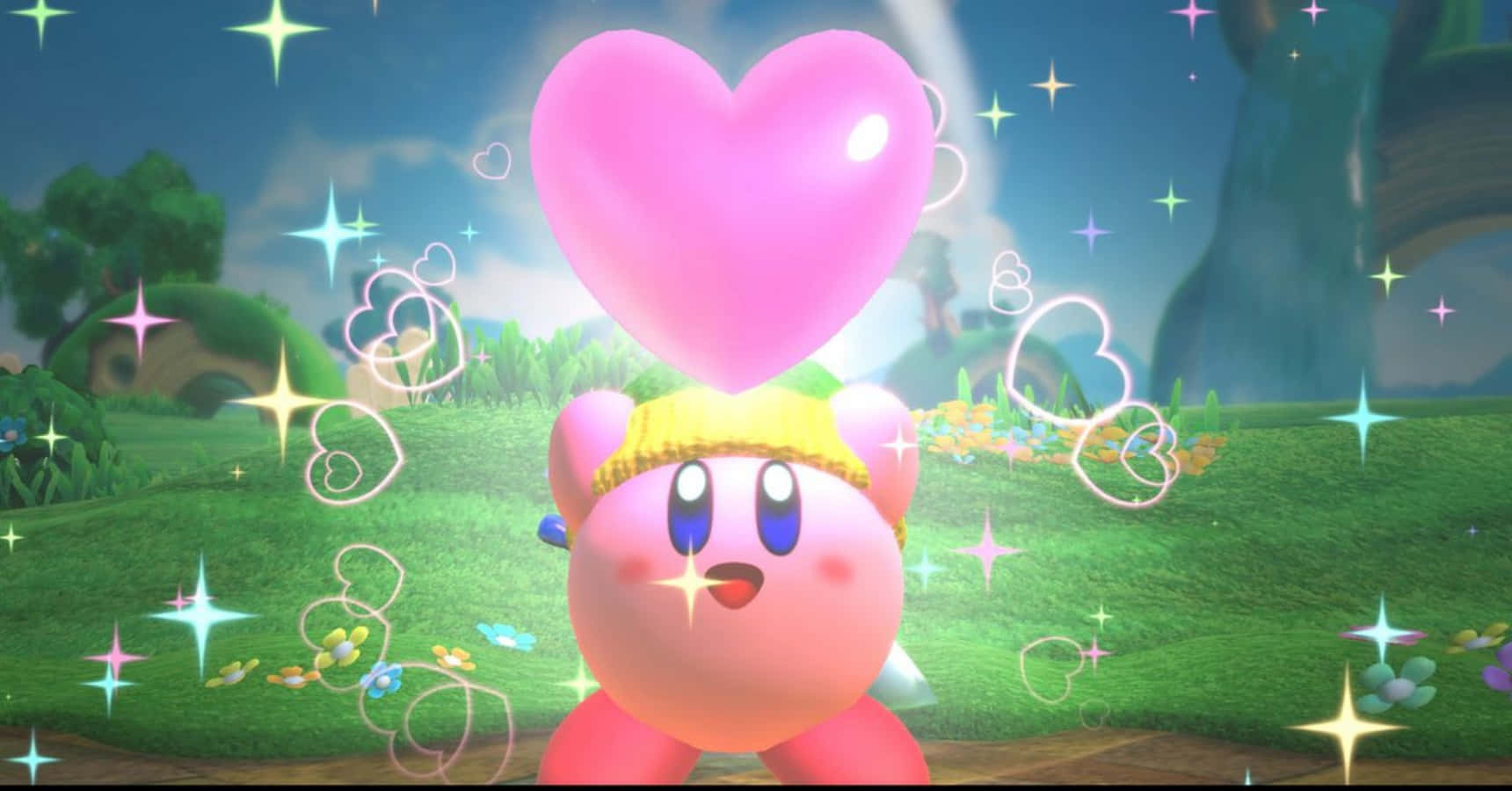 Vaaleanpunainen Kirby-valkohapsi valmiina taisteluun Taustakuvat