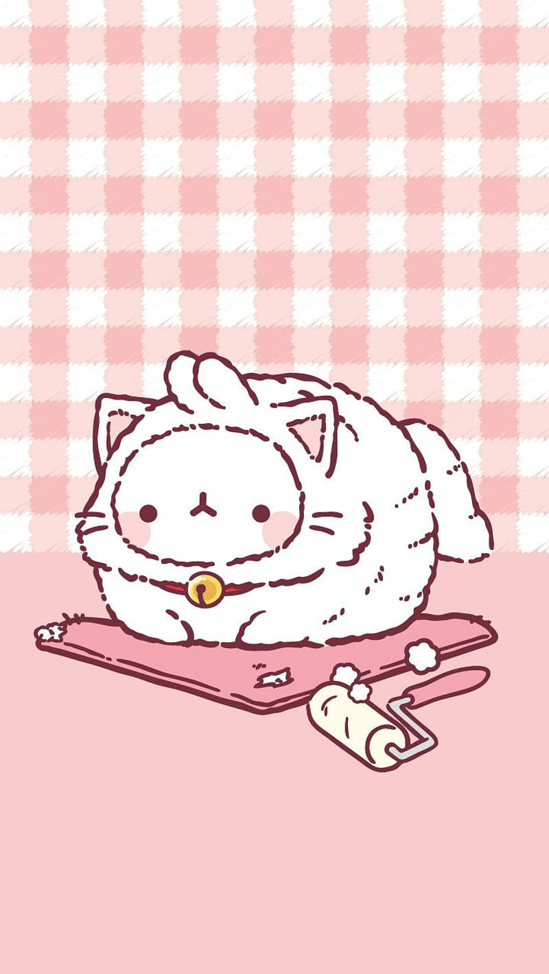 Vaaleanpunainen kawaii Molang kissana Taustakuvat