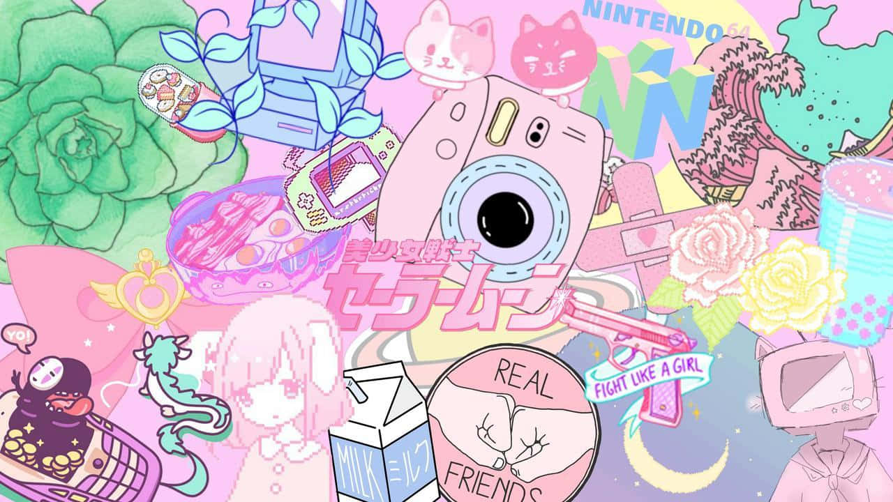 Vaaleanpunainen kawaii-taustakuva makeaan tunnelmaan Taustakuvat