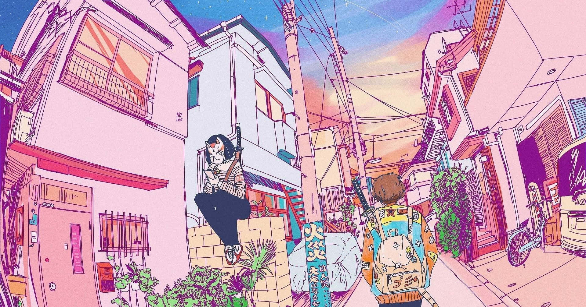 Vaaleanpunaisia anime-estetiikkakuvia Taustakuvat