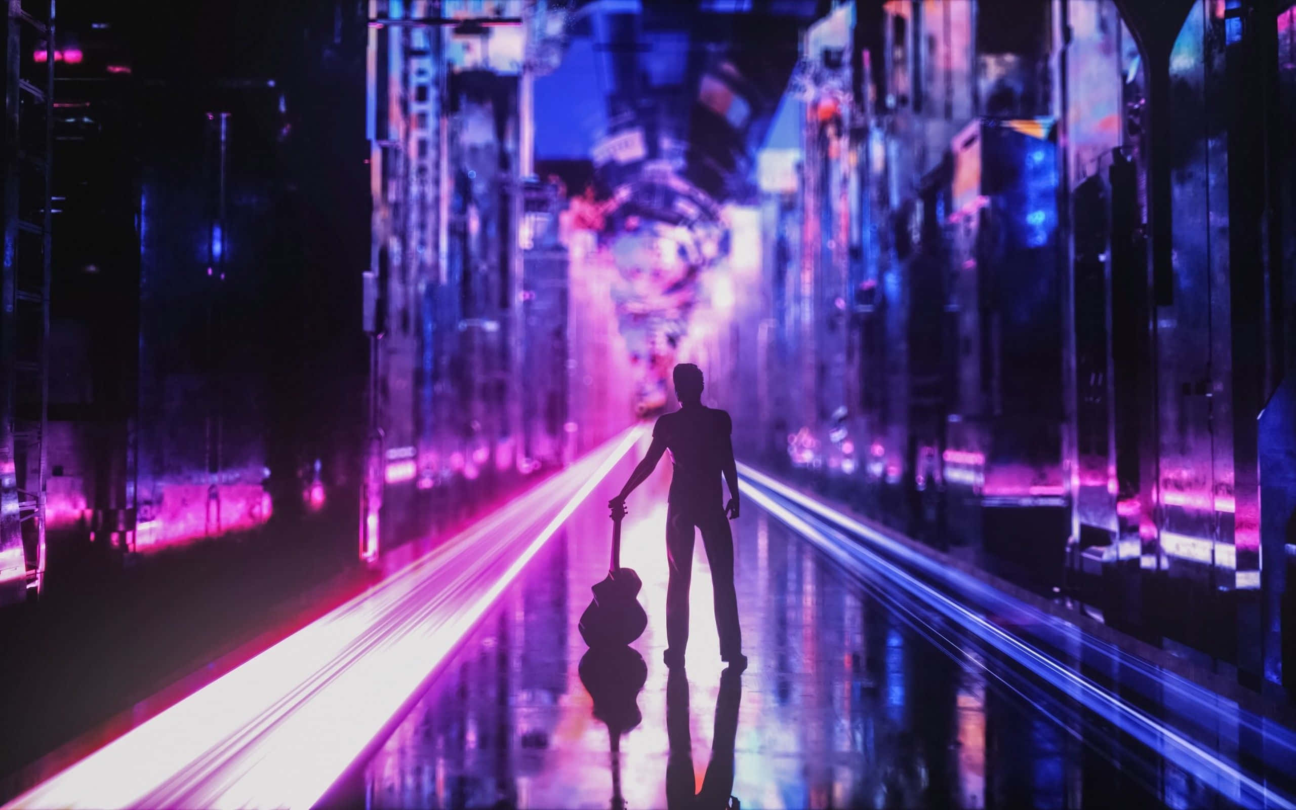 Valaisten yötaivasta Neon Cityssä Taustakuvat