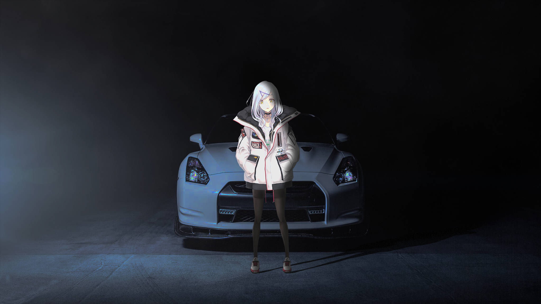 Valkoinen Nissan Anime Auto Taustakuvat