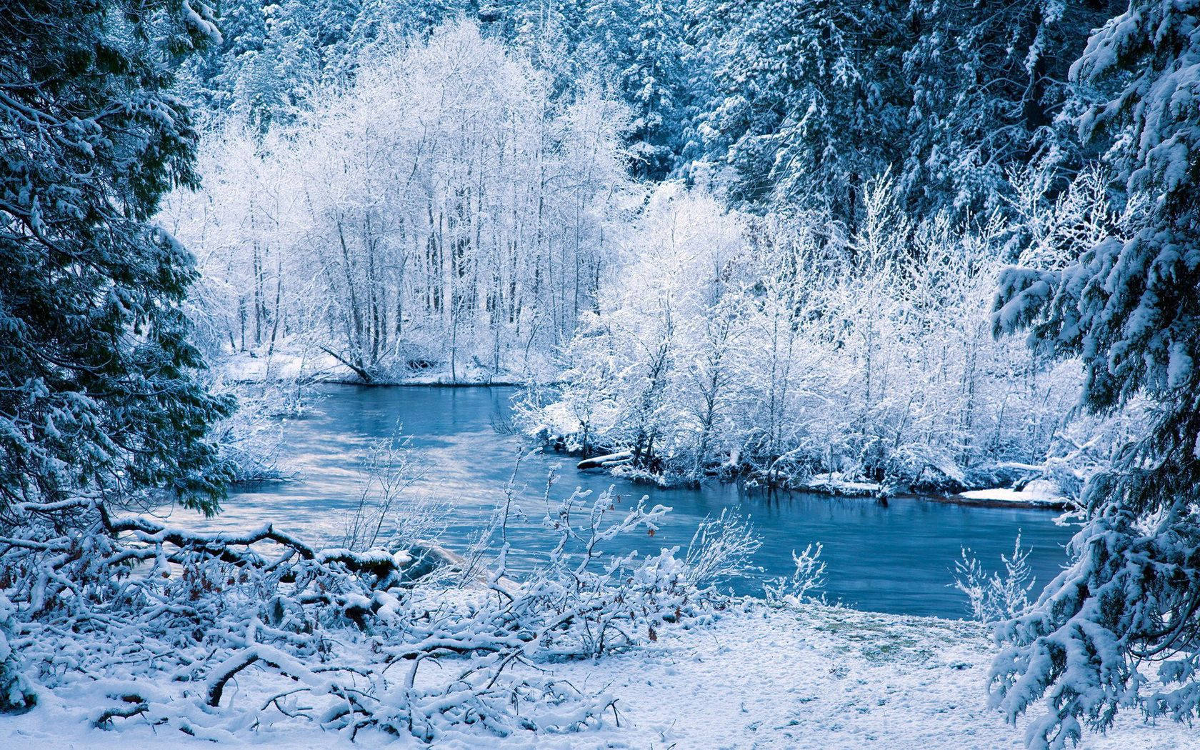 Valkoinen talvinen joenranta Taustakuvat