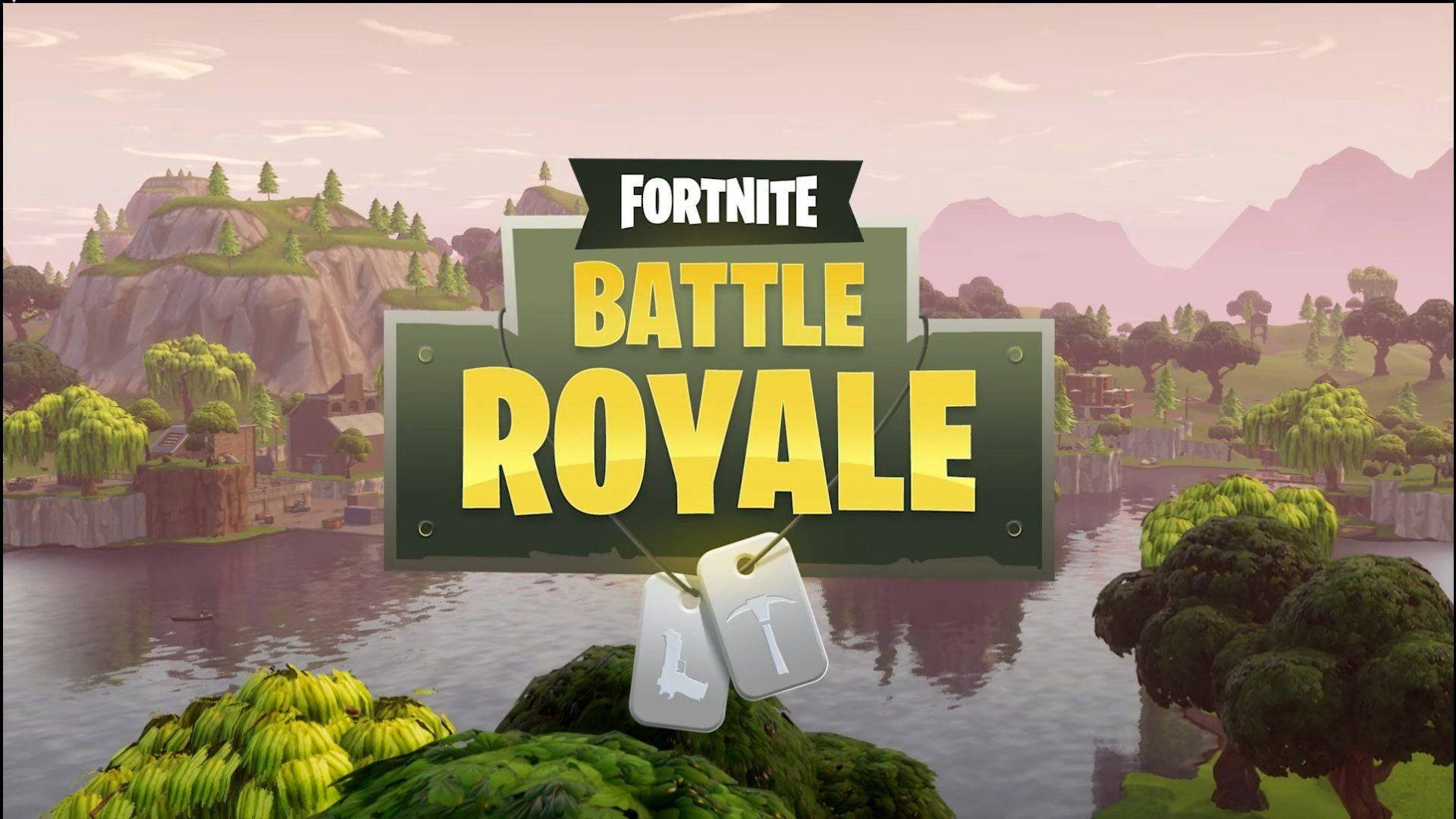 Fortnite Battle Royale -pelin ruutu, jossa järvi ja puita HD-taustakuva.