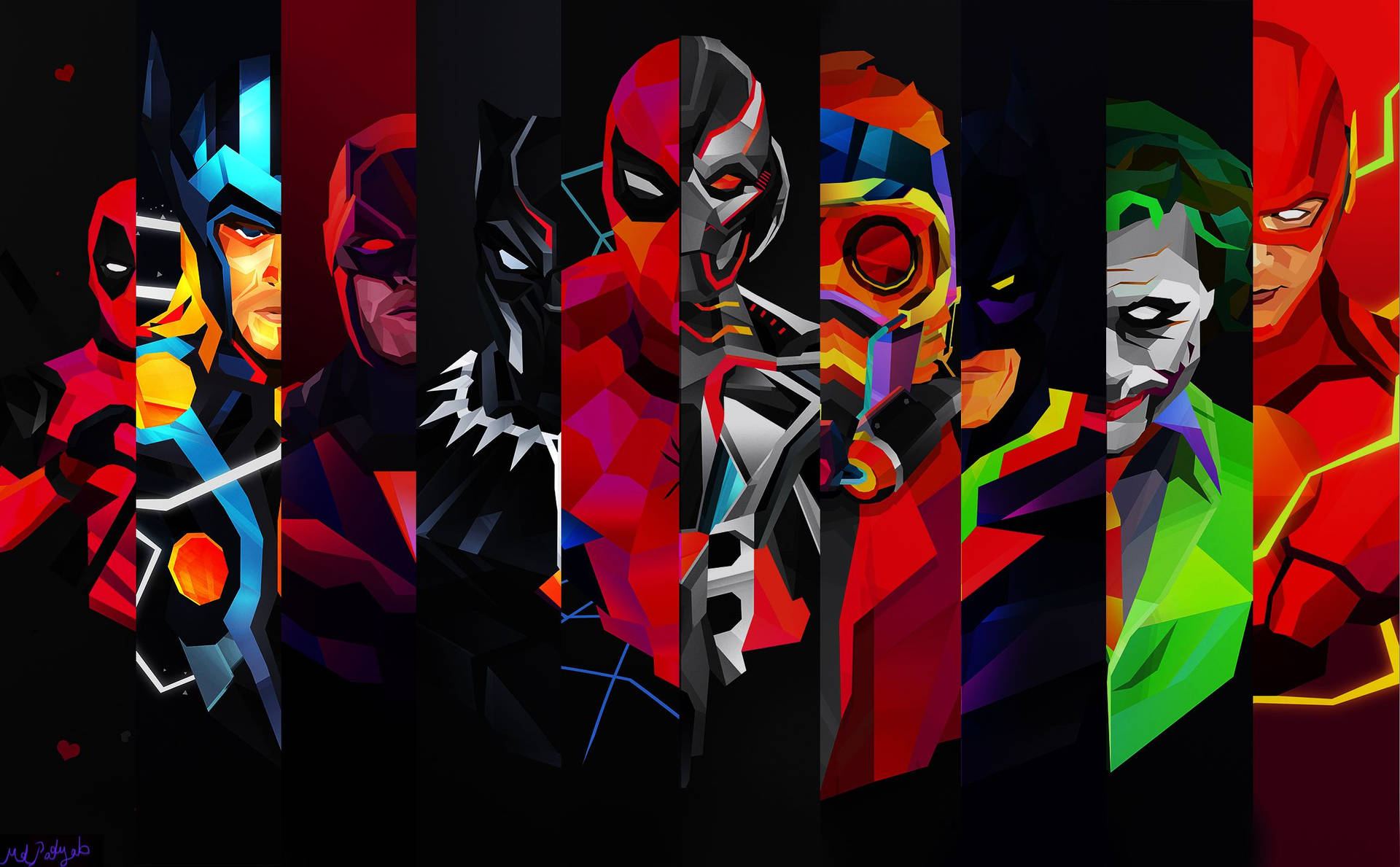 Marvel-supersankarin digitaalinen taide, hahmot pystysuorissa raidoissa.