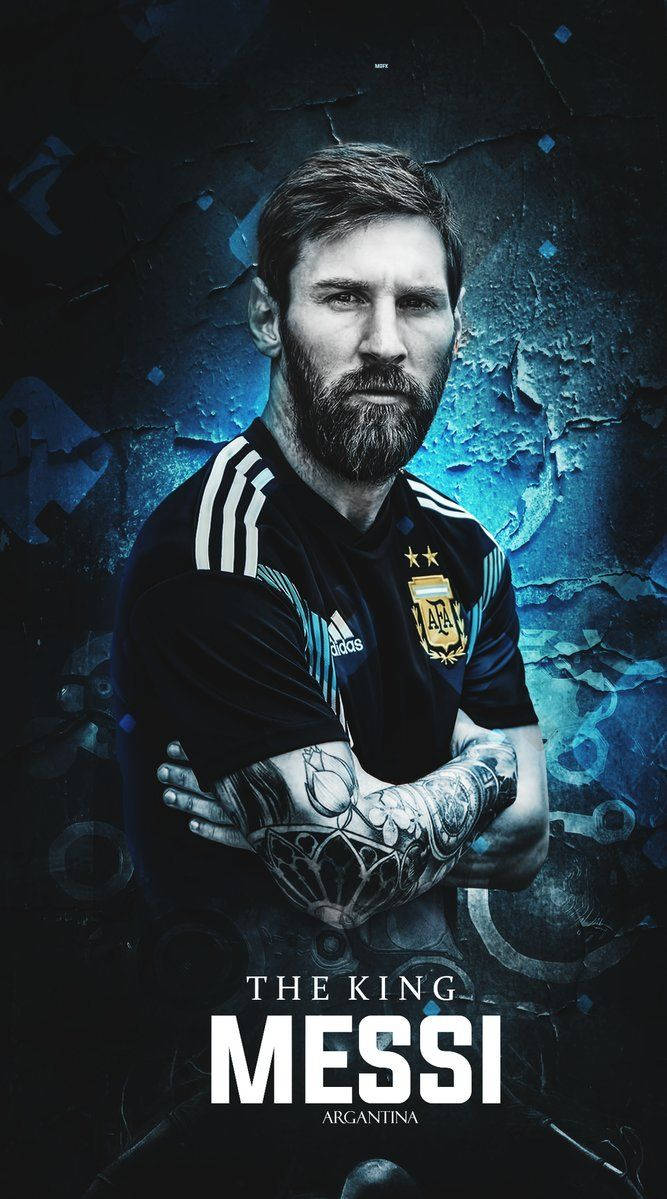 Lionel Messi "The King Messi Argentina" -tekstillä -taustakuva