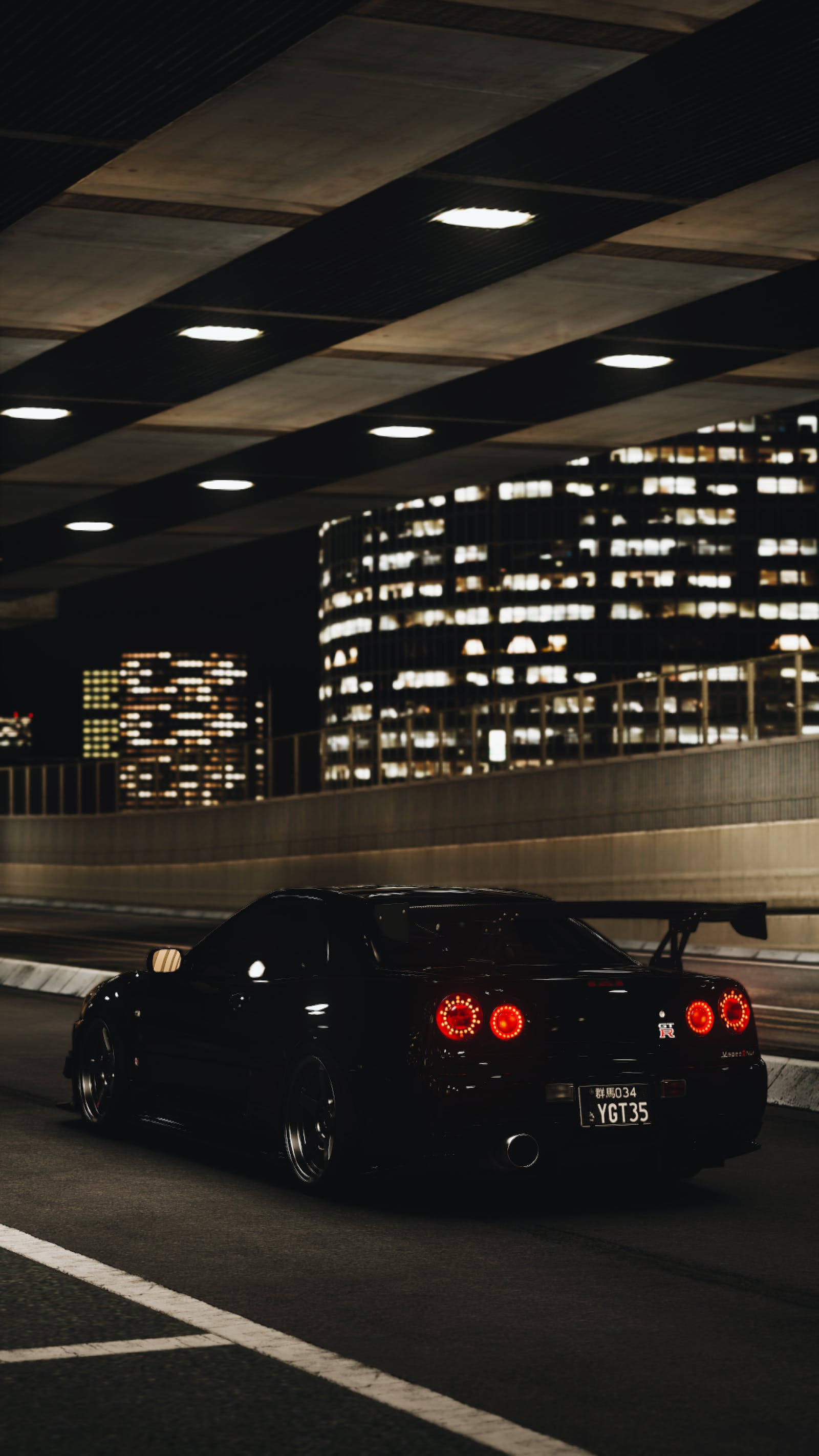 Valot ja musta Nissan GT R 4K Taustakuvat