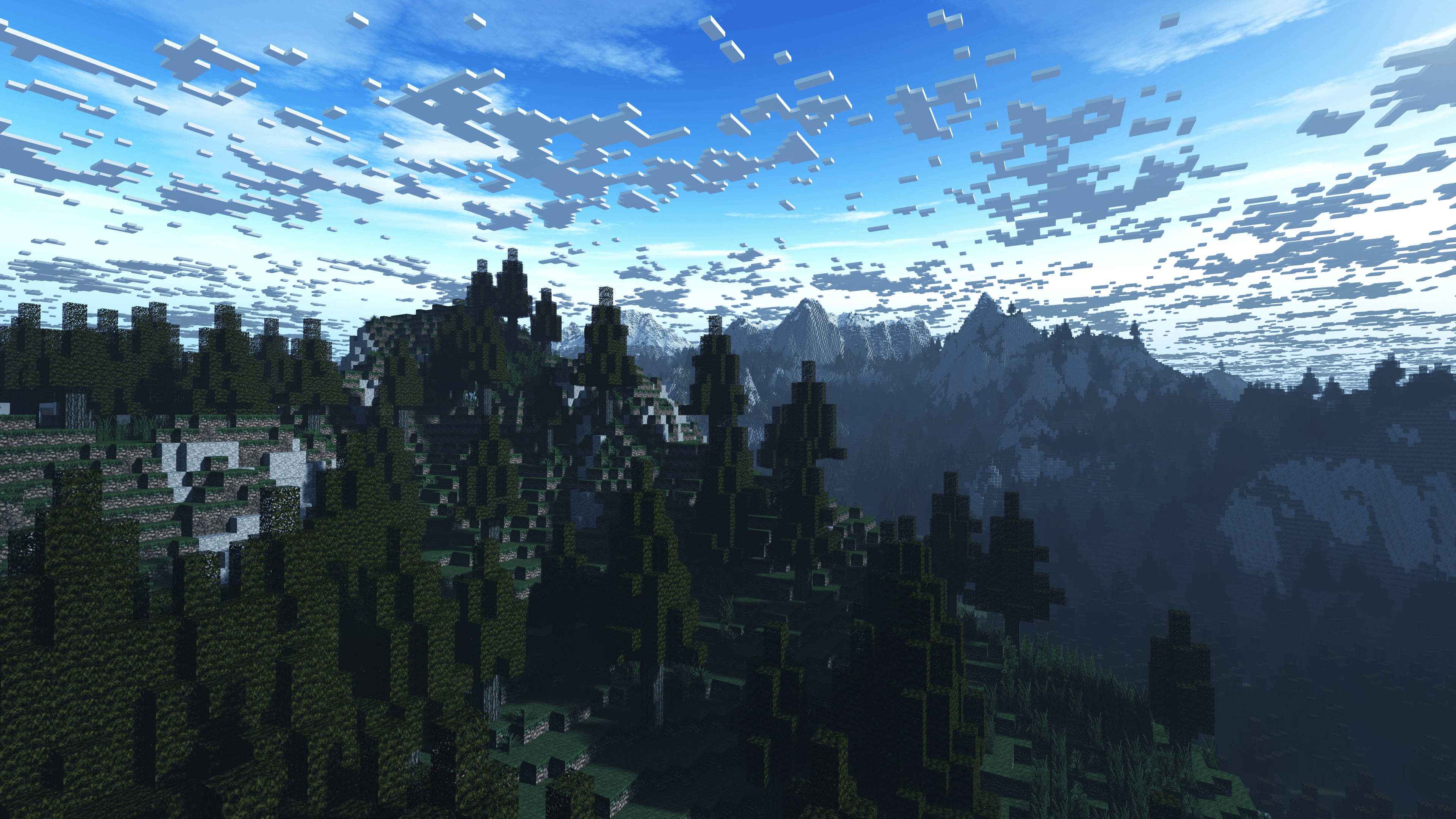 Vangitseva Minecraft-maisema: Pilviä metsän yllä Taustakuvat
