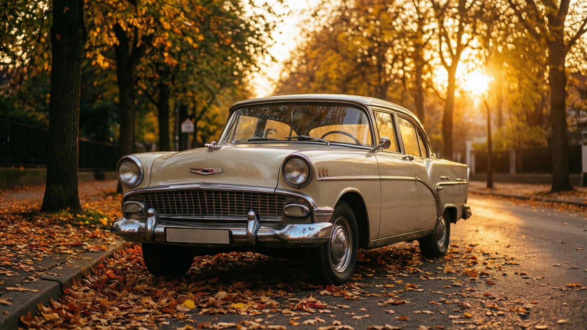 Vanha auto syksyisellä kadulla Taustakuvat