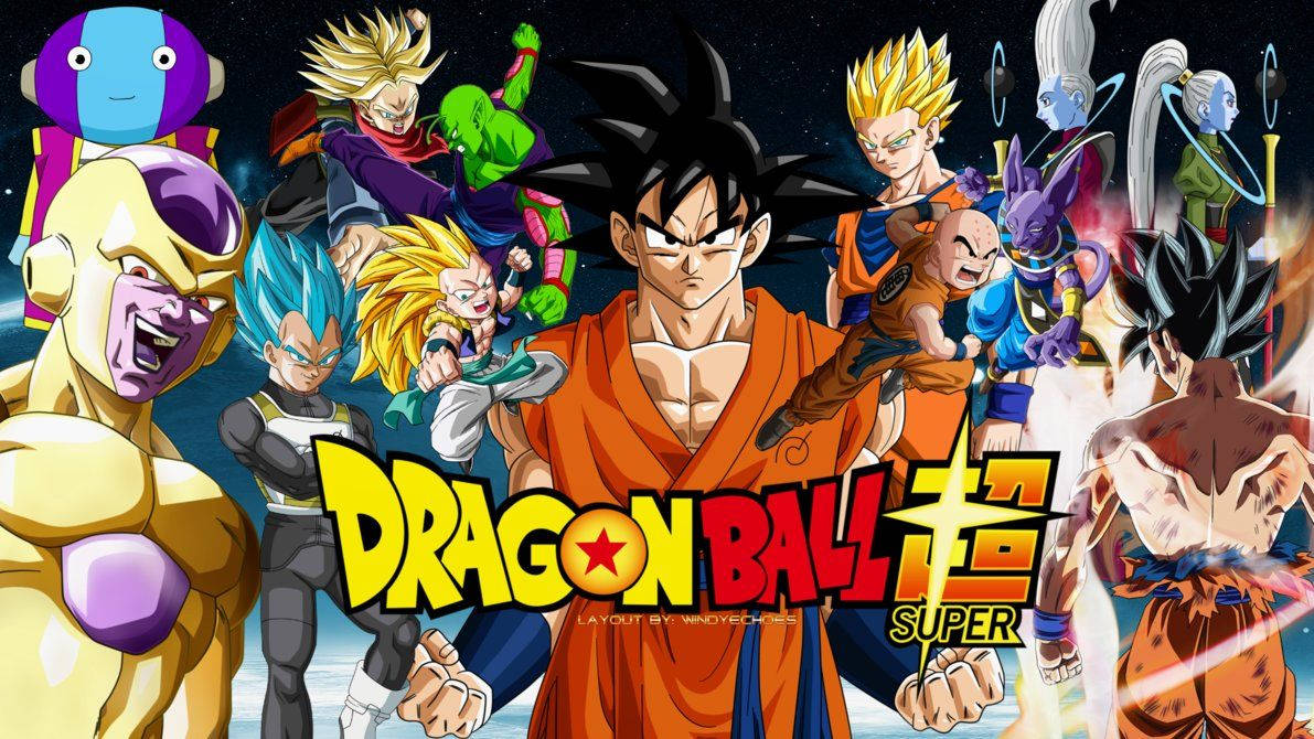 Dragon Ball Super broly San Goku, Vegeta ja muita hahmoja roistojen kanssa. Suosittu anime maailmanlaajuisesti.