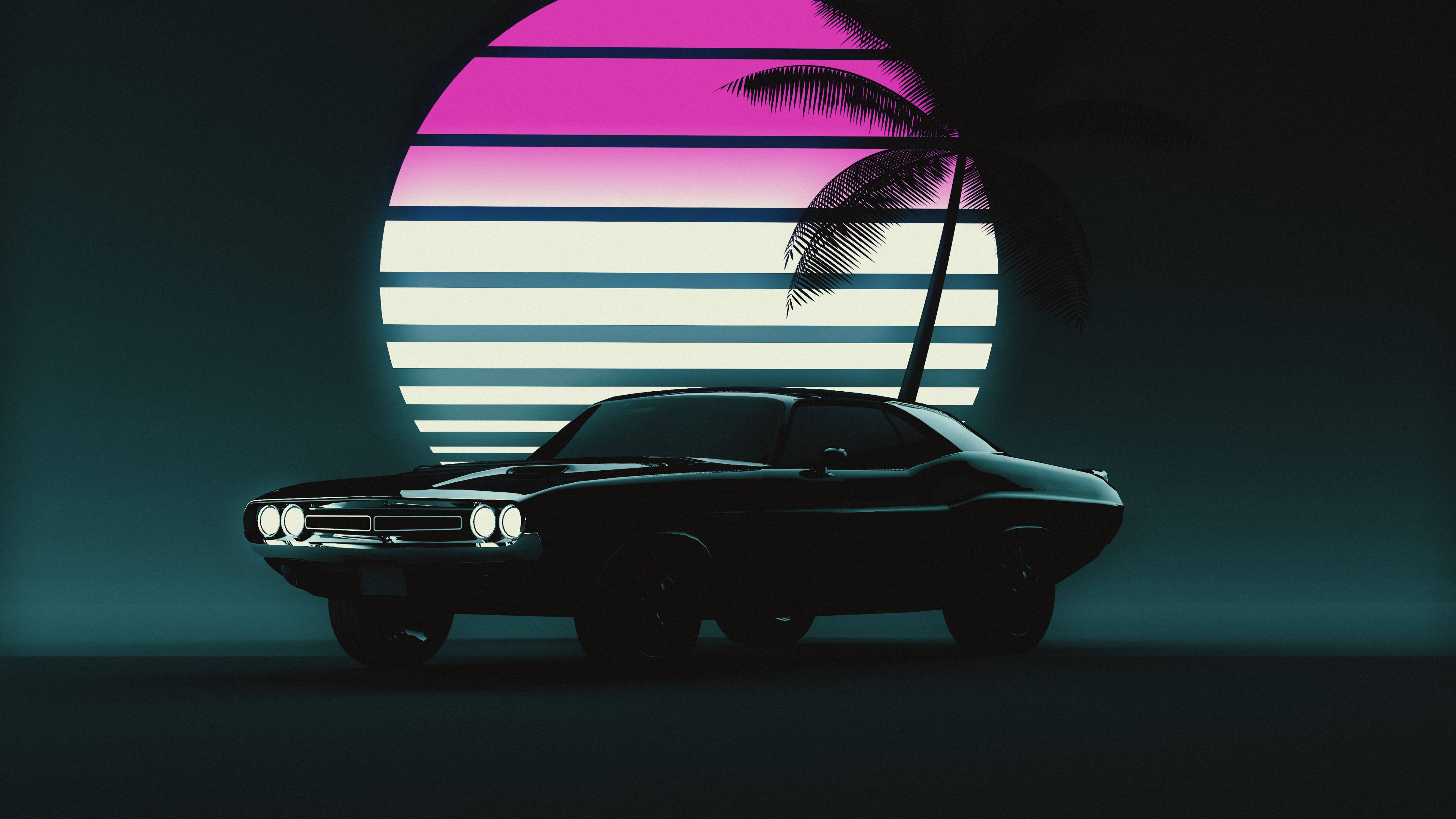 Vaporwave-estetiikka 4K kannettava auto Taustakuvat