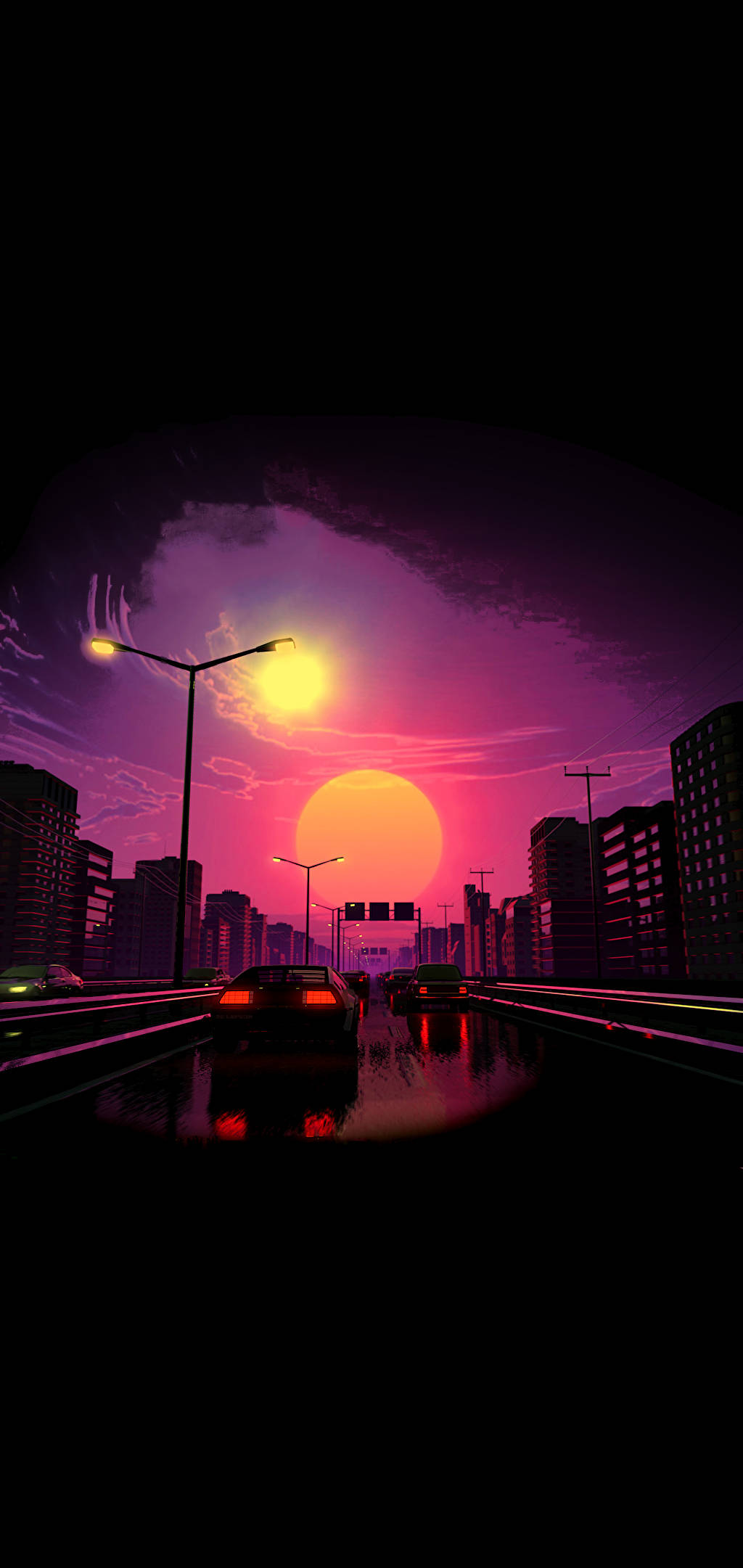 Vaporwave Taideteos Pinkki Auringonlasku Esteettinen Tabletti Taustakuvat