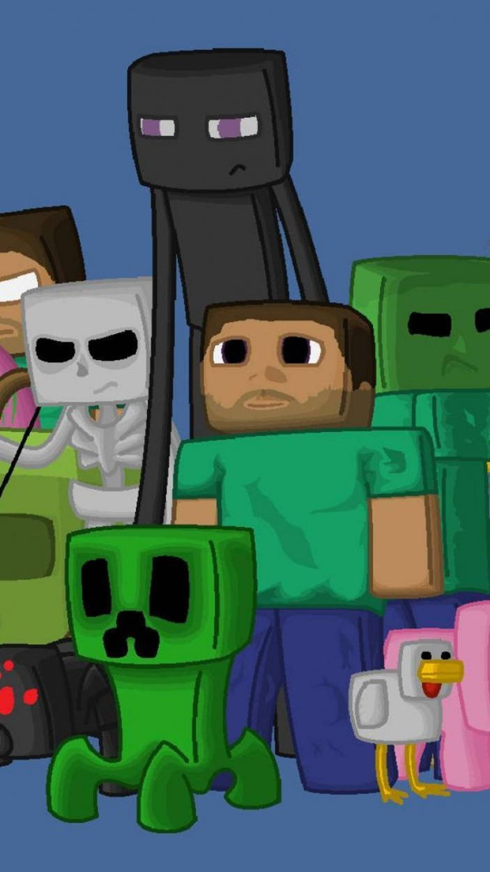 Vektoritaide Steve ja Mobs Minecraft iPhone Taustakuvat
