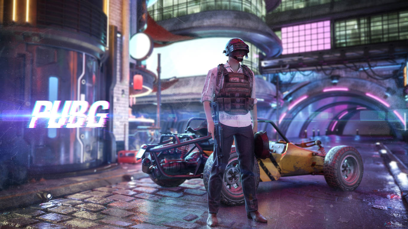 Victor neonkaupungissa PUBG 1366x768 Taustakuvat