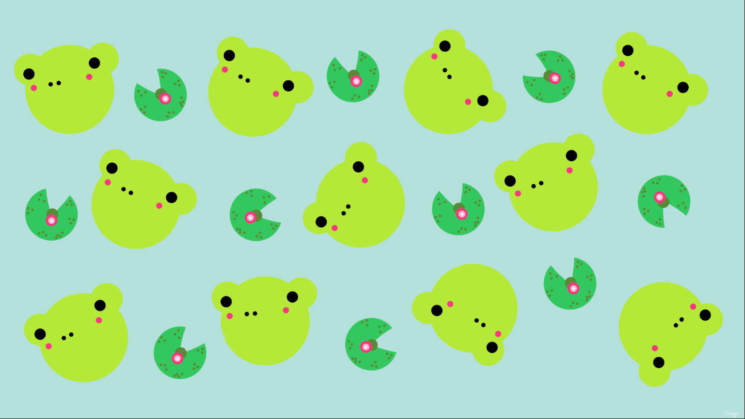 Vihreä ja keltainen kawaii-sammakko kuvio Taustakuvat