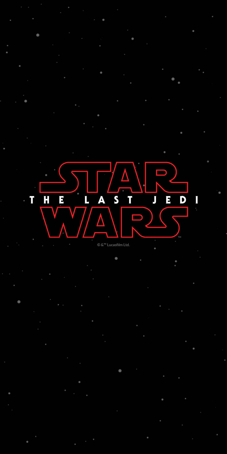 Star Wars The Last Jedi -otsikko punaisella fonttivärillä mustalla tähtitaustalla