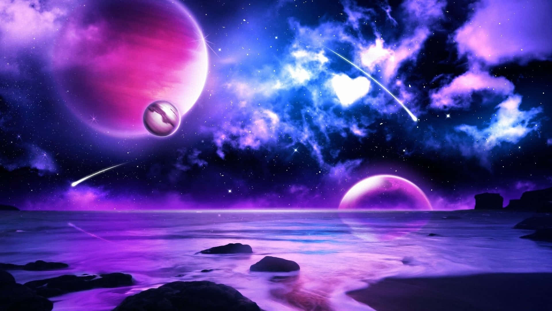 violetti ja sininen avaruus planeettoineen ja tähtineen Taustakuvat