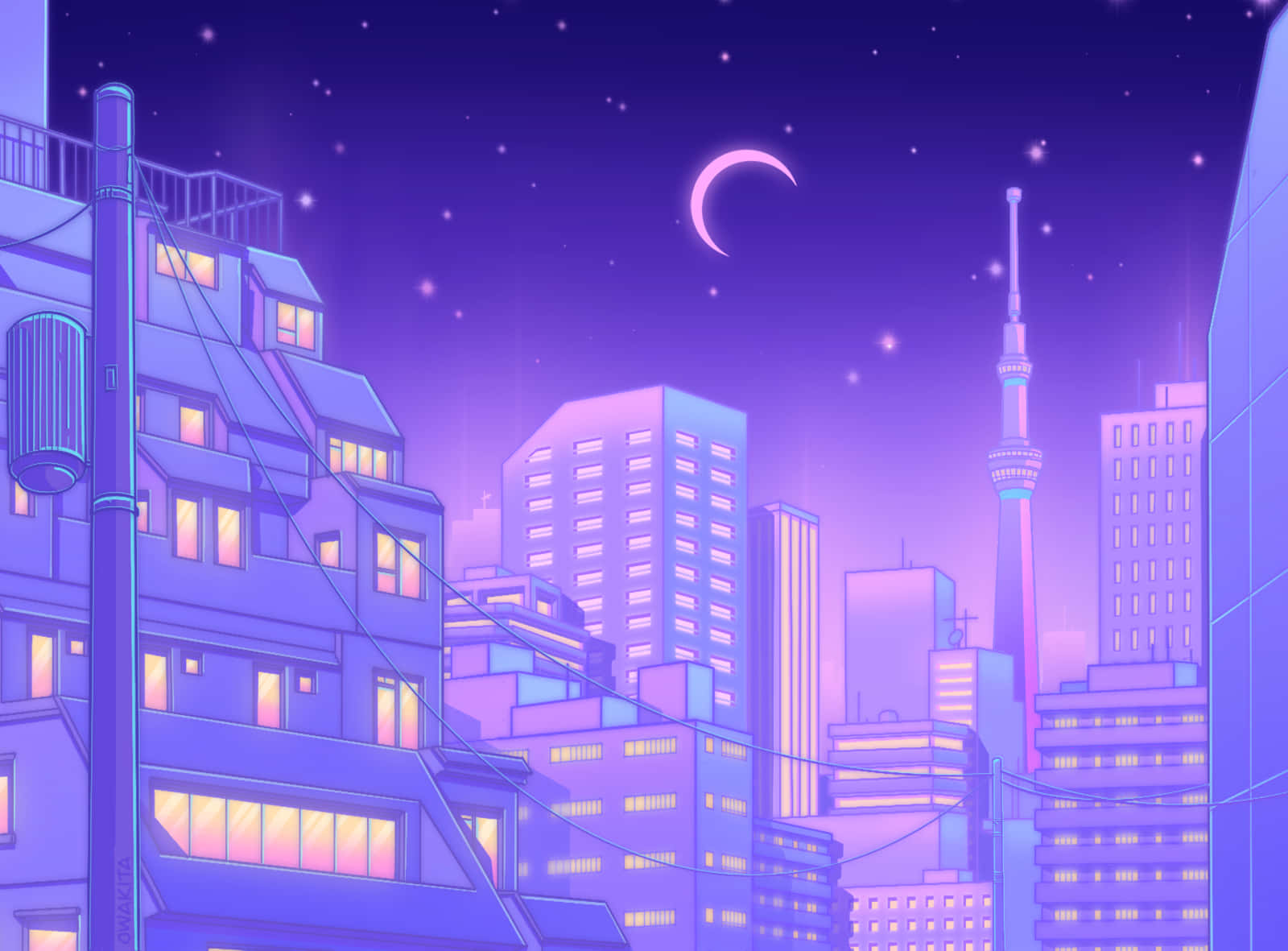 Violetti yö Tokio anime Taustakuvat