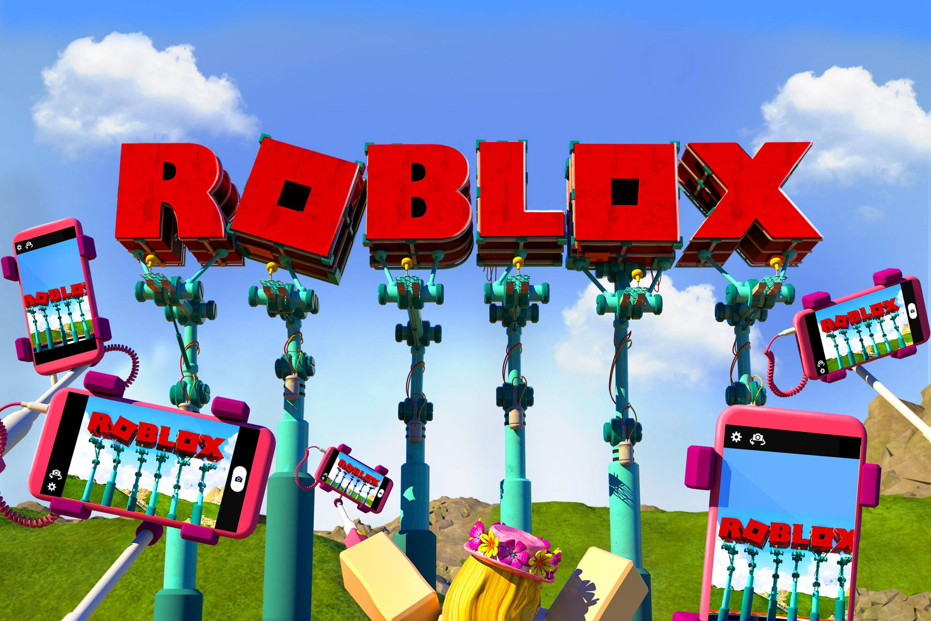 Luova ja upea taustakuvasuunnittelu Roblox-videopelin kannesta.