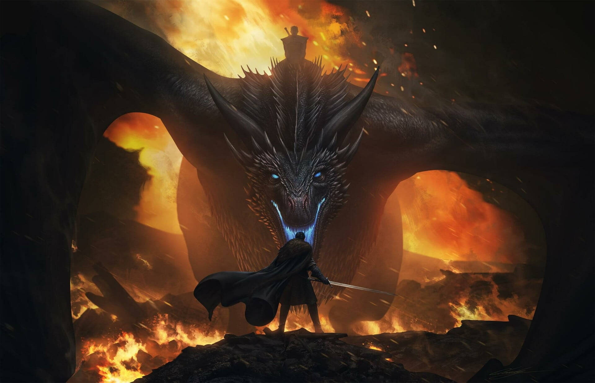 Viserion taistelee Jon Snow'ta vastaan Game of Thrones Taustakuvat