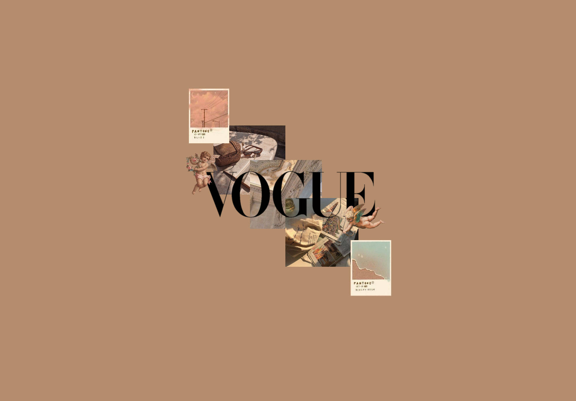 Vogue-lehti beigenruskealla esteettisellä taustalla Taustakuvat