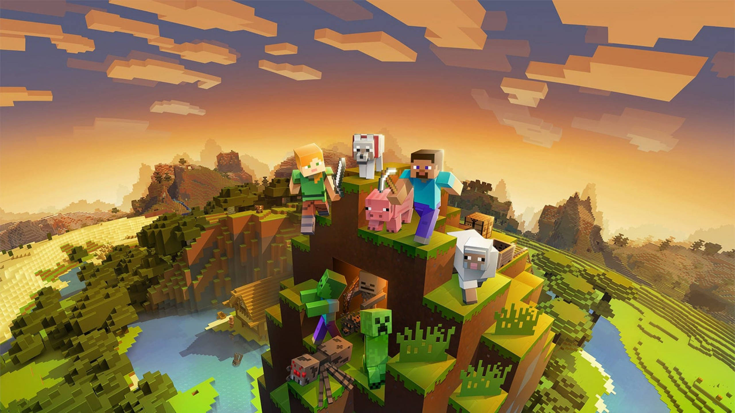 Vuoristoa auringonlaskussa 2560x1440 Minecraft Taustakuvat