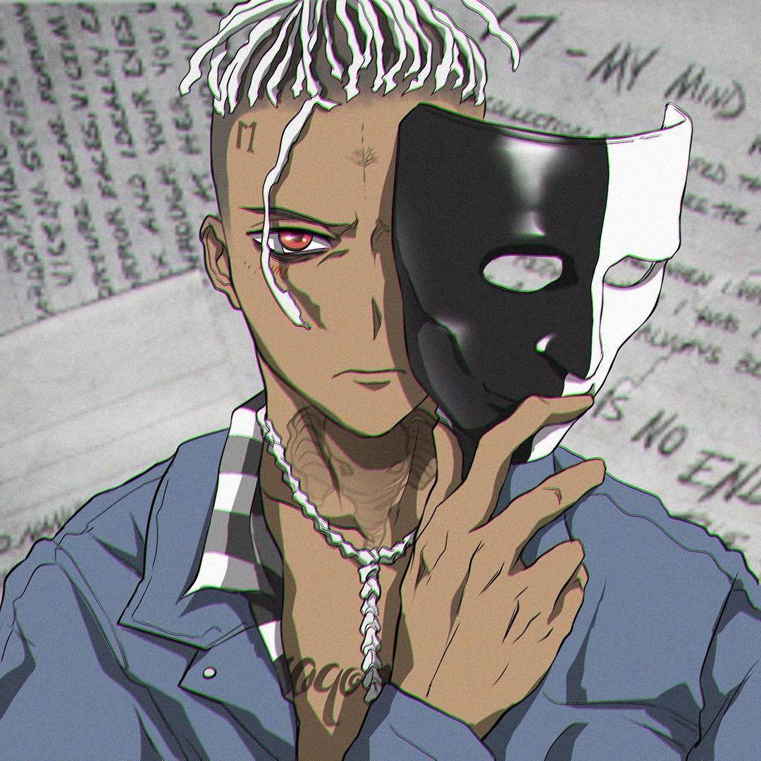 Xxxtentacion Anime Musta ja Valkoinen Naamio Taustakuvat