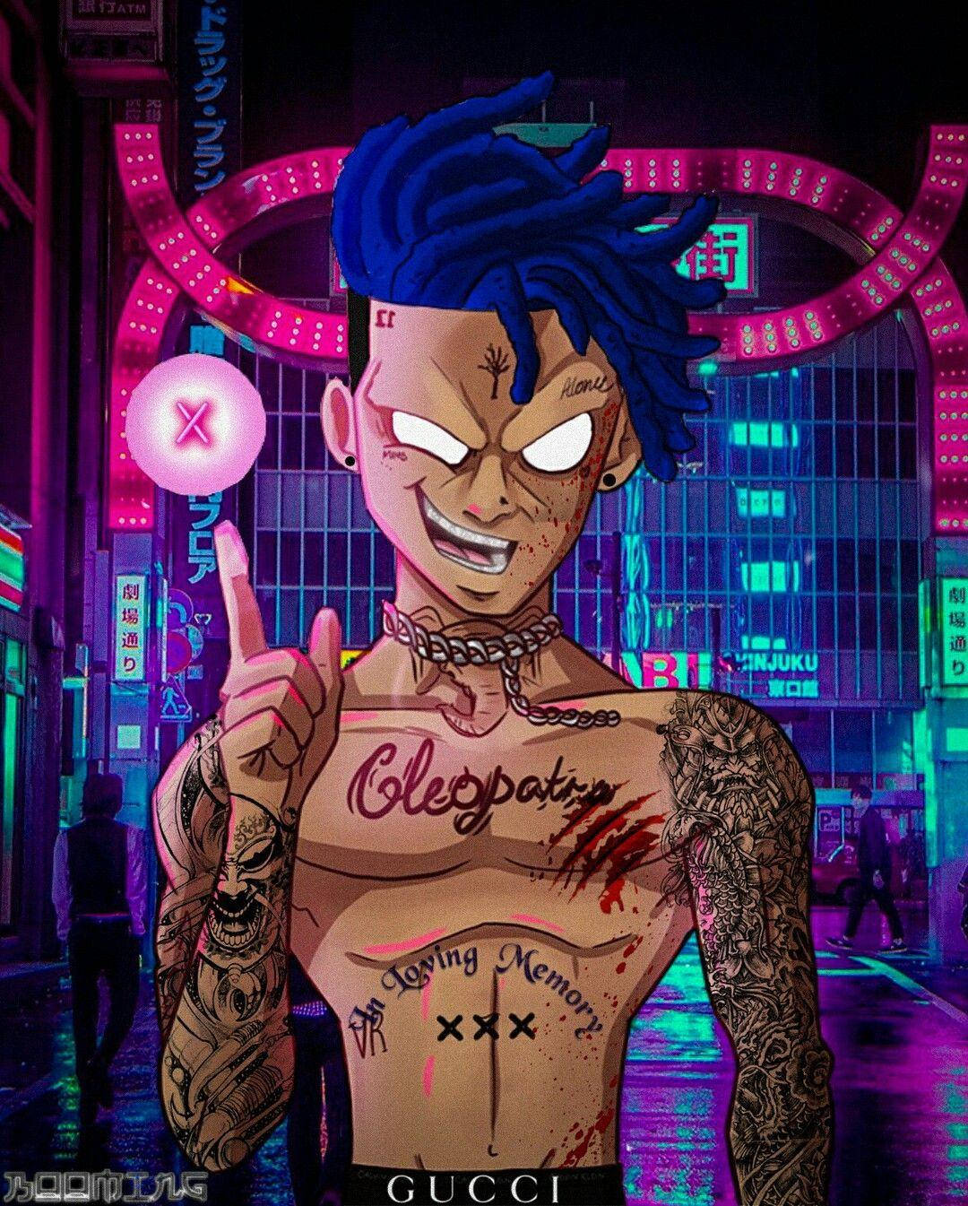 Xxxtentacion Anime Sininen Hiuksinen Räppäri Taustakuvat