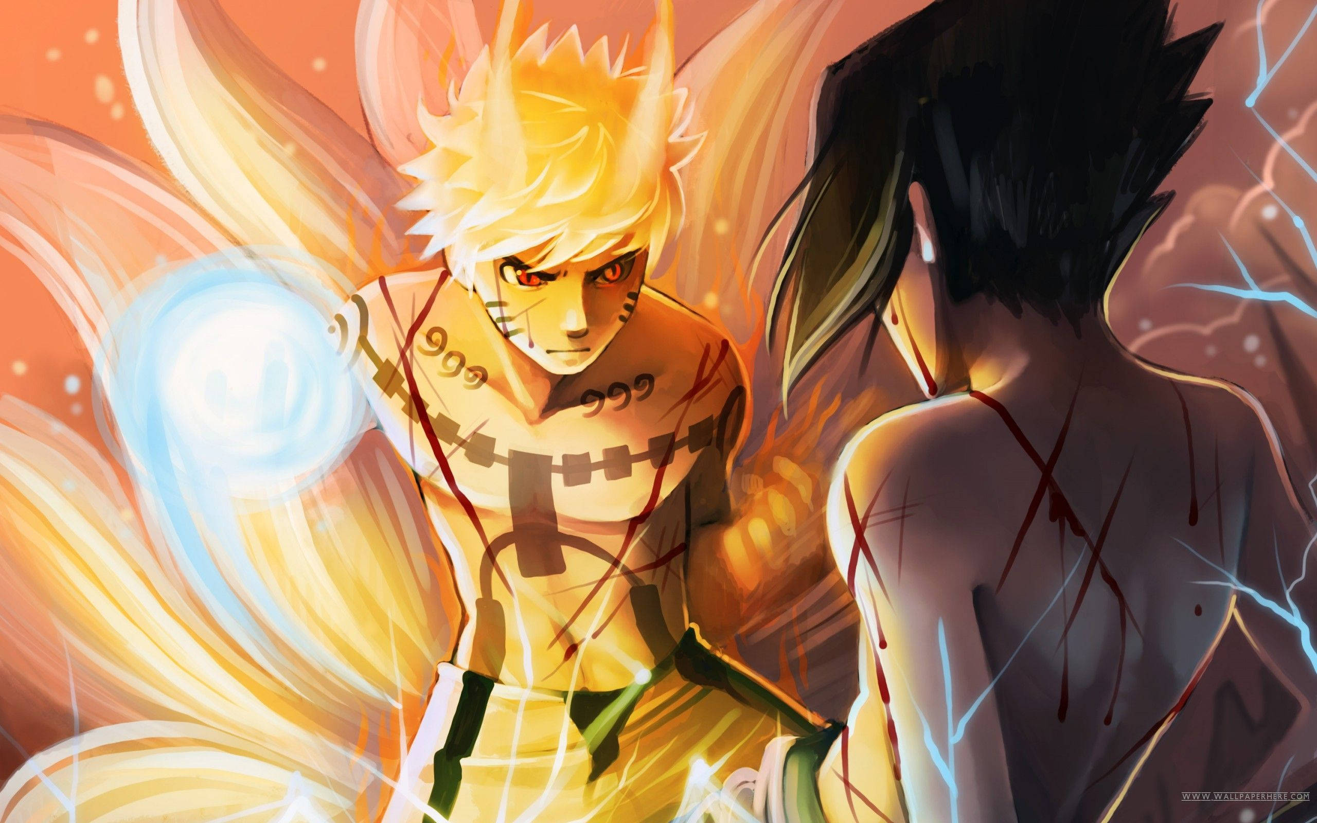 Yhdeksänhäntäinen Naruto ja Sasuke taistelevat Taustakuvat
