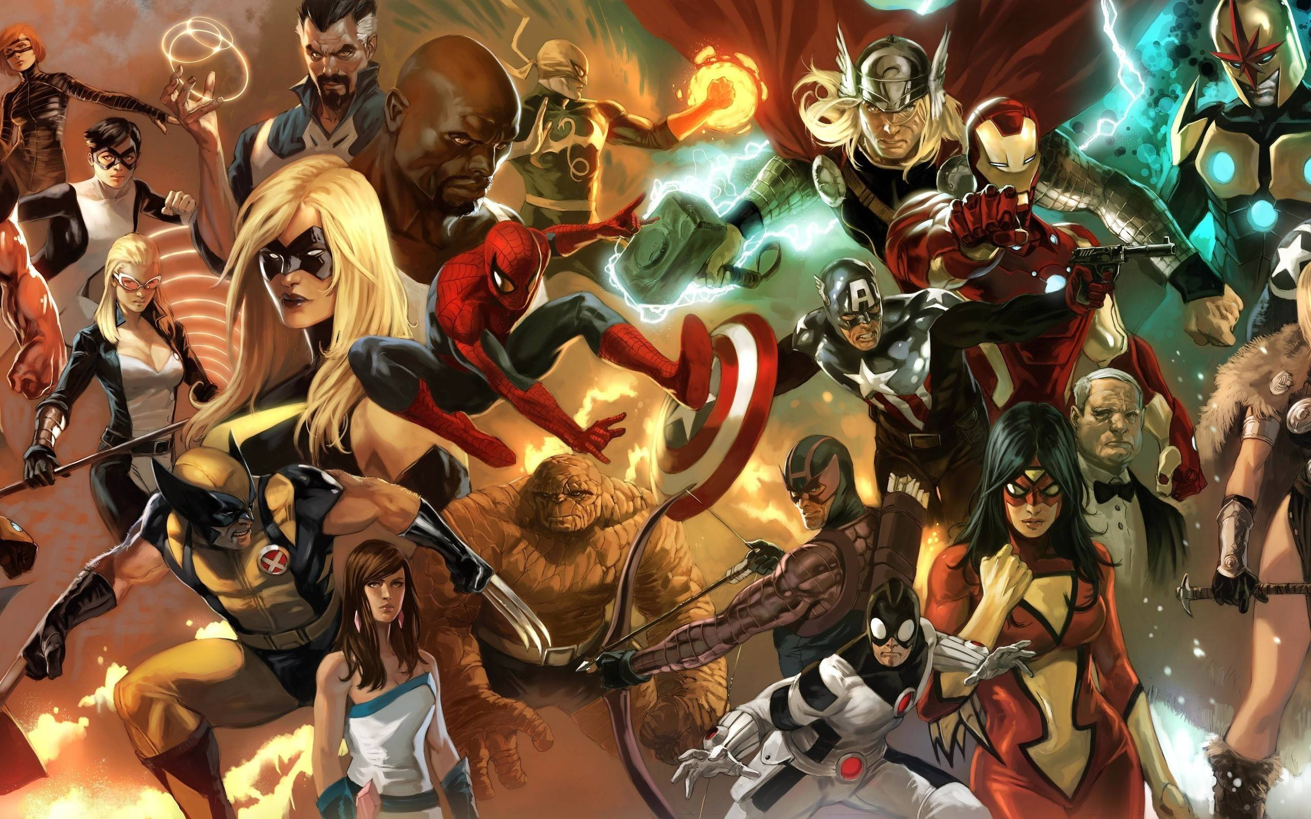 "Yhdistä Marvel-supersankarit pelastamaan maailma!" Taustakuvat