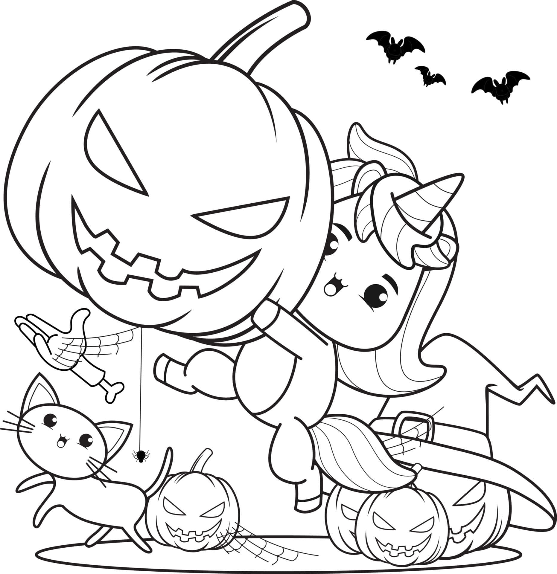 Yksisarvinen tyttö Halloween värityskuva Taustakuvat