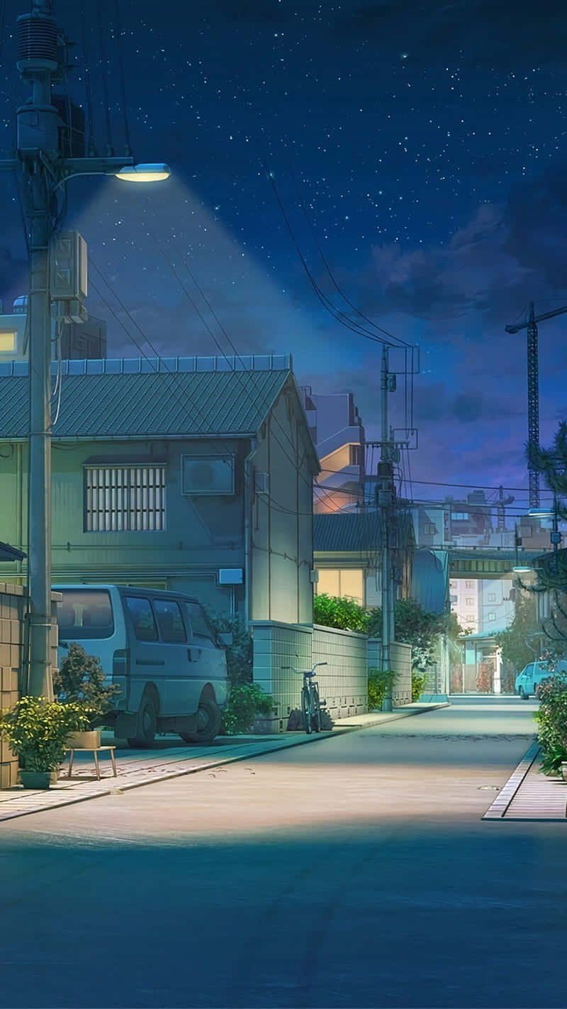 Yömaisema urbaanista yhteisöstä anime-tyyliin Taustakuvat