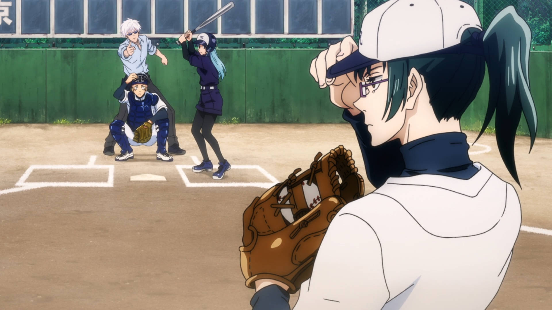 Jujutsu Kaisen -hahmot pelaamassa baseballia -taustakuva.