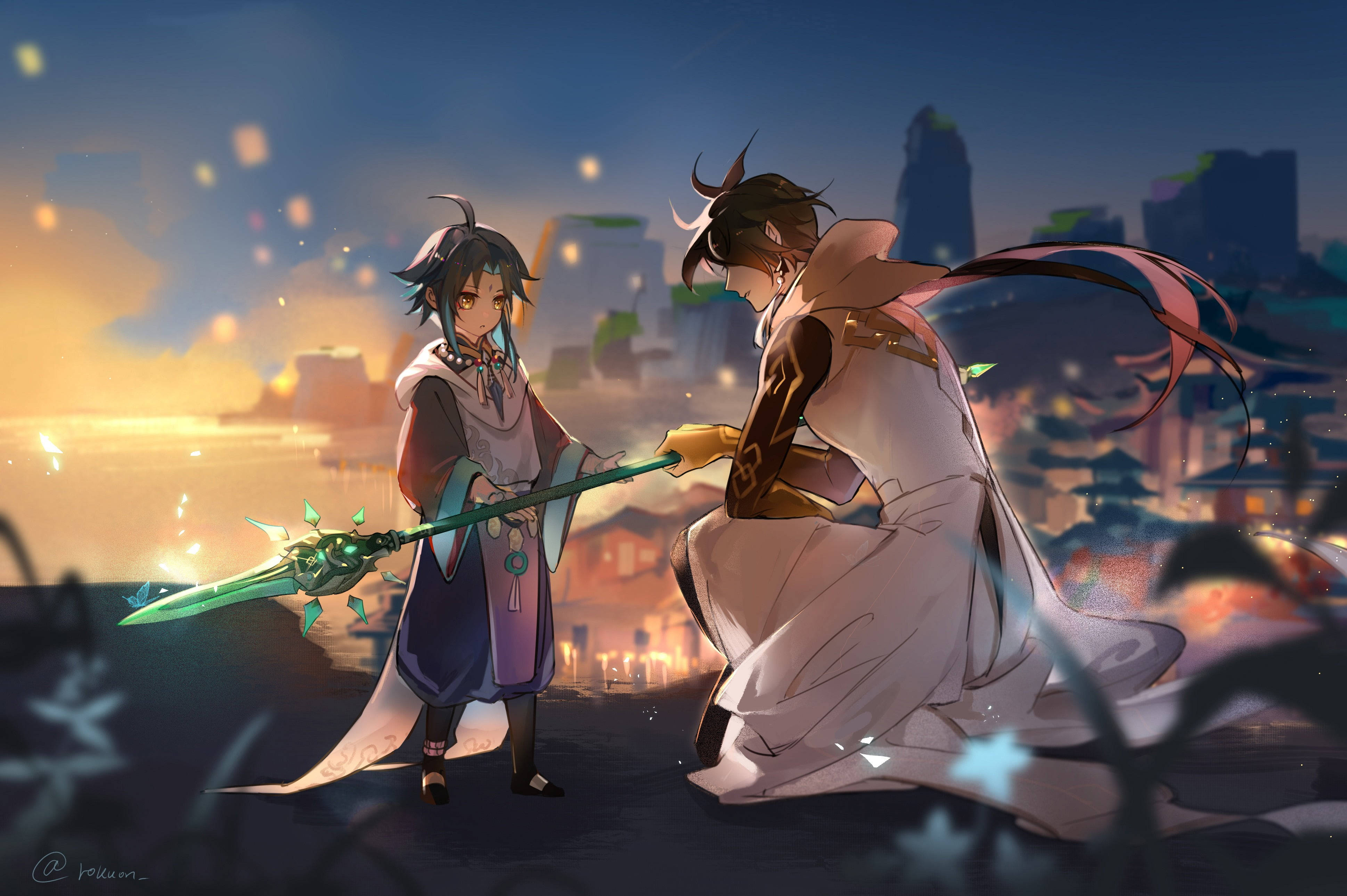Zhongli ja Xiao söpö animepojat Taustakuvat