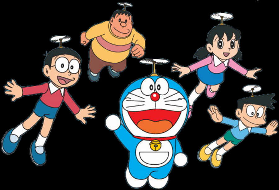 Doraemon ja ystävät lentämässä