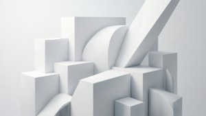 Moderni 3D-abstrakti sommitelma valkoisista geometrisista muodoista hienovaraisilla liukuväreillä. — Valkoinen estetiikka Taustakuvat
