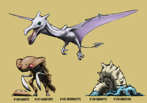 Aerodactyl, Kabutops ja Omastar — Ruskea esteettinen GIF Taustakuvat