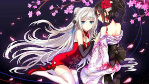 Anime-lesbohahmojen kirsikankukkataidetta — Anime lesbo Taustakuvat