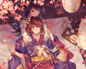 Anime lesbo kimono taustakuva — Anime lesbo Taustakuvat