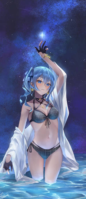 Anime Tyttö Bikinissä Yöllä — Pixel 9 Pro Fold Taustakuvat