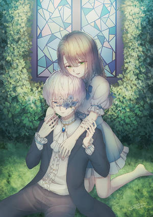 Anime-tyttö halaa takaa -taustakuva — Söpö anime-tyttö Taustakuvat