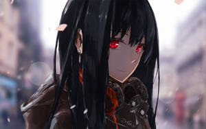Anime-tyttö hupparissa punaisilla silmillä -taustakuva — Söpö anime-tyttö Taustakuvat