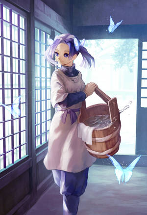 Aoi Kanzaki perhosten kanssa -taideteostaustakuva — IQOO Pad5 Taustakuvat