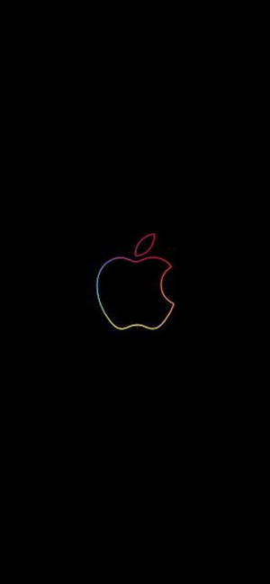 Sateenkaarireunuksinen Apple-logo mustalla iPhone XR -taustakuva — iPhone 13 Mini Taustakuvat