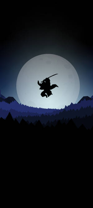 Cool Anime Puhelin Ninja Kuu Siluetti — iPhone 17e Taustakuvat
