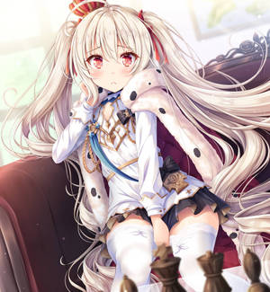 Azur Lane Valiant punastuu tummalla punaisella tuolilla taustakuva — Oppo Find N6 Taustakuvat