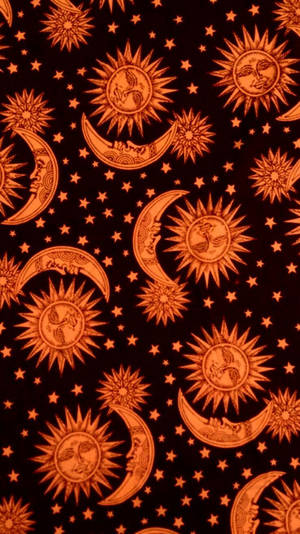 Boho-esteettinen oranssi aurinko ja kuu